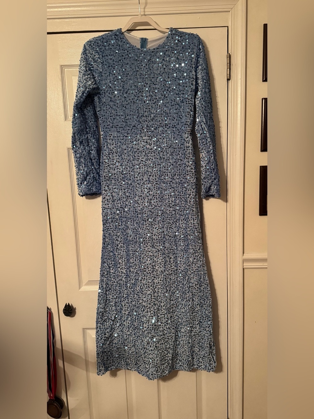 Sparkling Light Blue Sequin Long Sleeve Dress